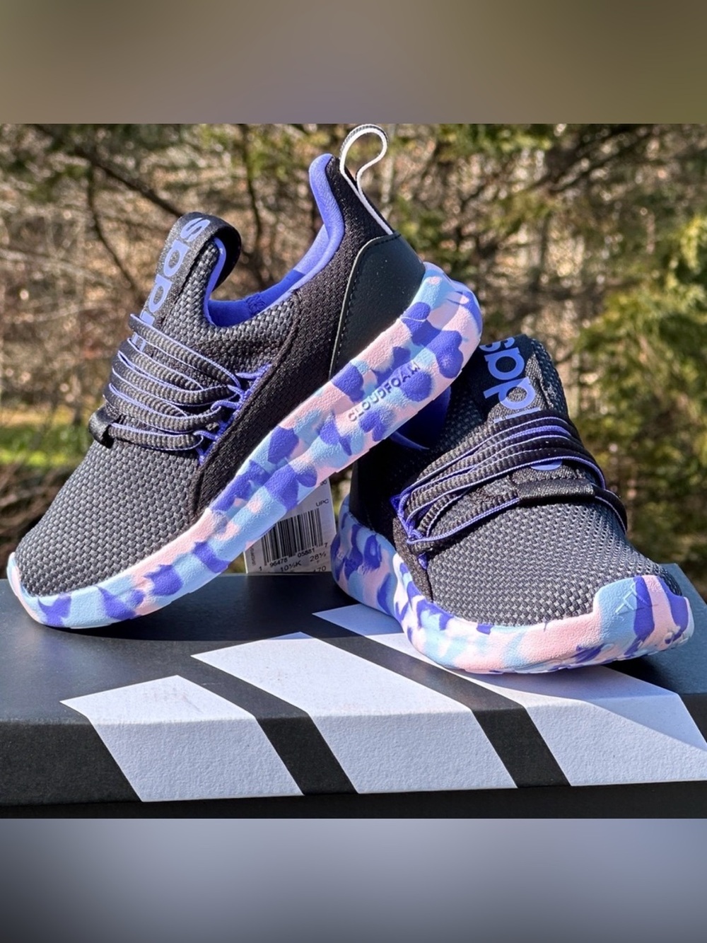 Adidas Little Kids Lite Racer Casual Sneakers 11K Black Purple Youth GS NEW
